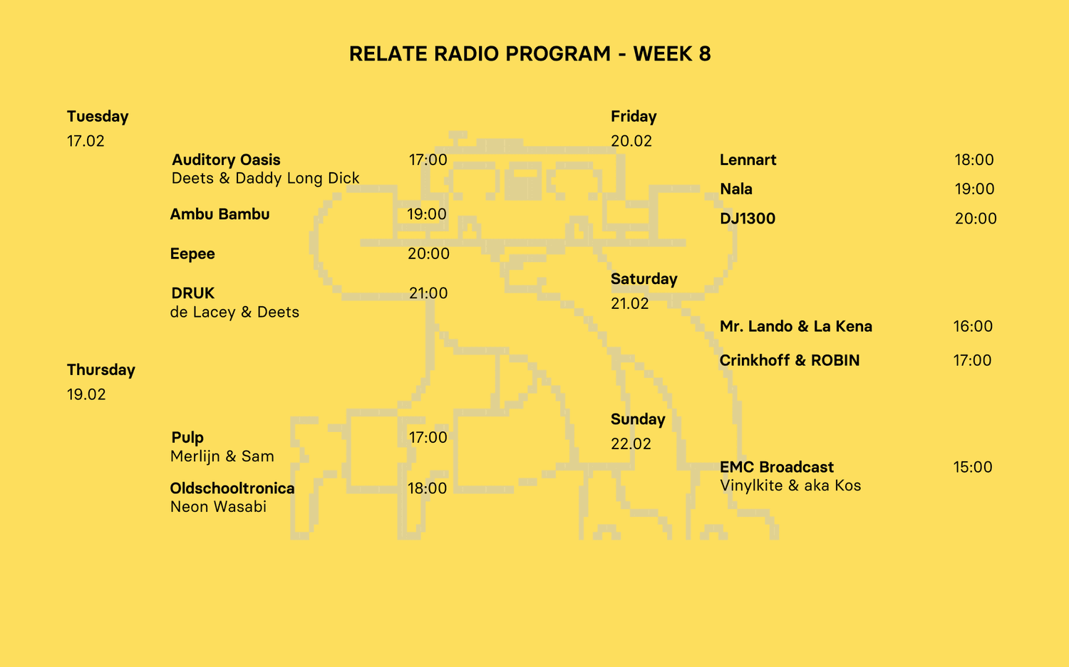 Weekly schedule 2026 - full width